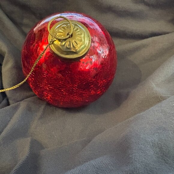 Large Round Heavy Red Mercury Crackle Glass Kugel Ornament, Germany - Picture 2 of 3
